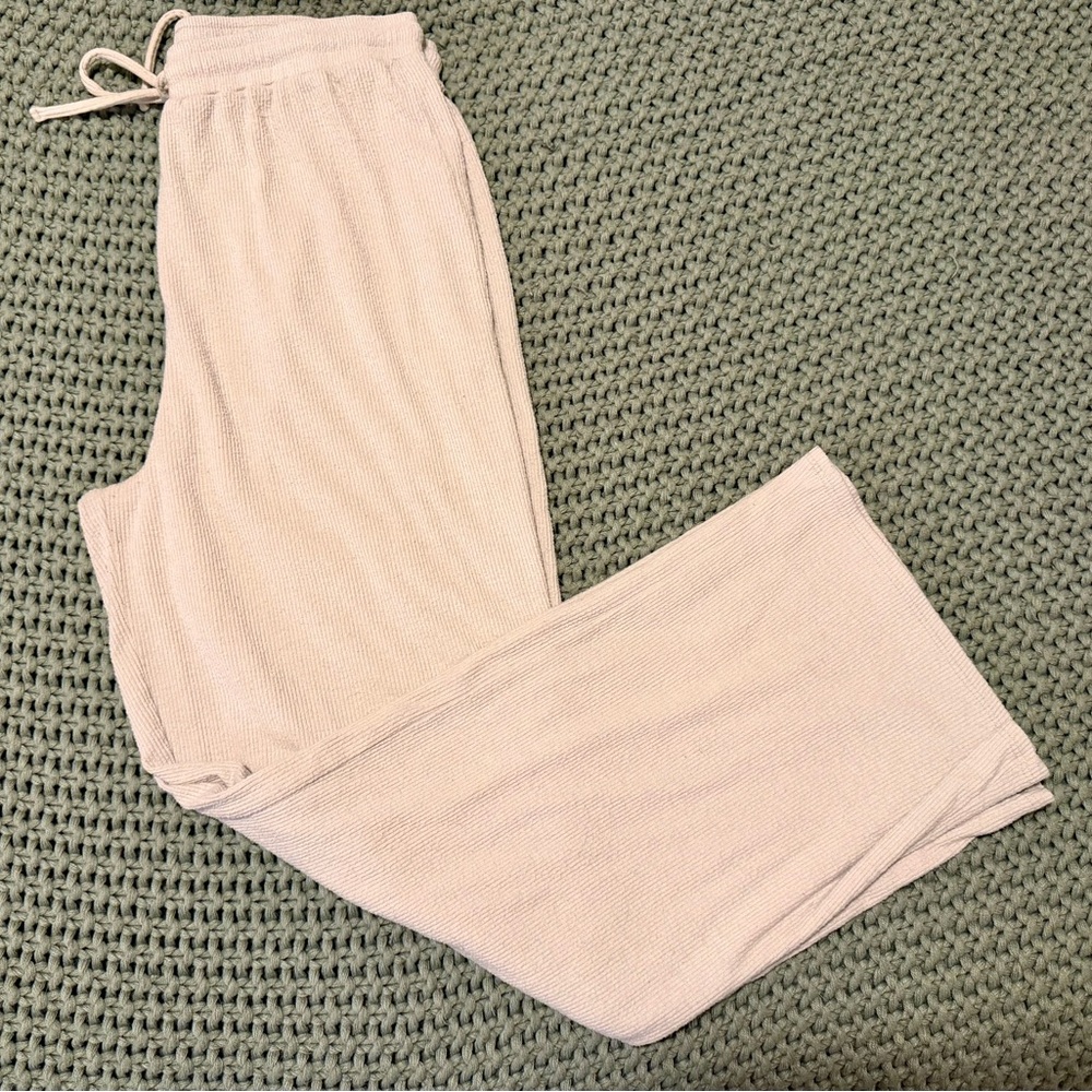 Women's Cream ribbed Straight Leg sweat Pants